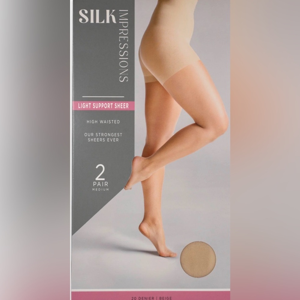 Silk Impressions 20 Denier Sheer Tights Control Top Pantyhose Size 2 XL , 2-Pack